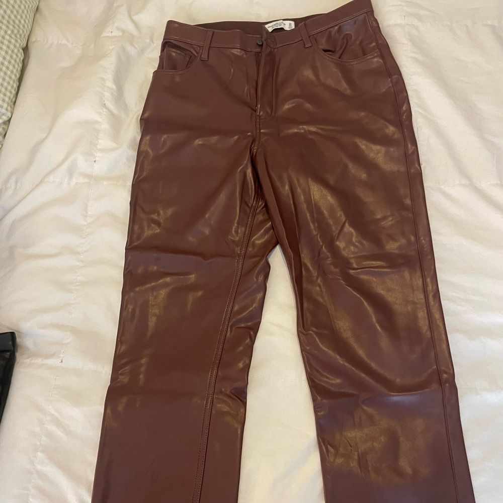 Abercrombie & Fitch The 90s Straight Ultra High Rise Brown Leather Pants